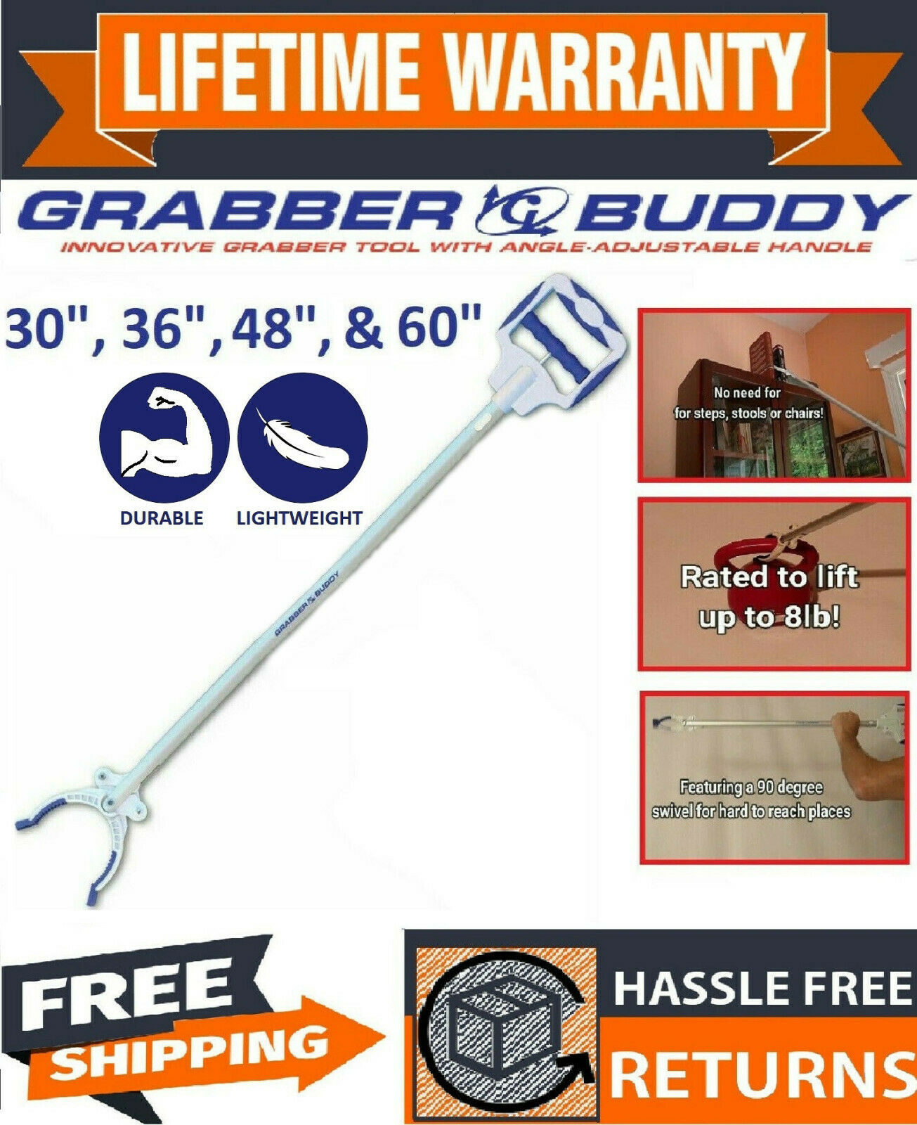 Grabber Buddy | Reaching Extender | 2 Magnets | Easy Reach | 30", 36", 48" & 60"