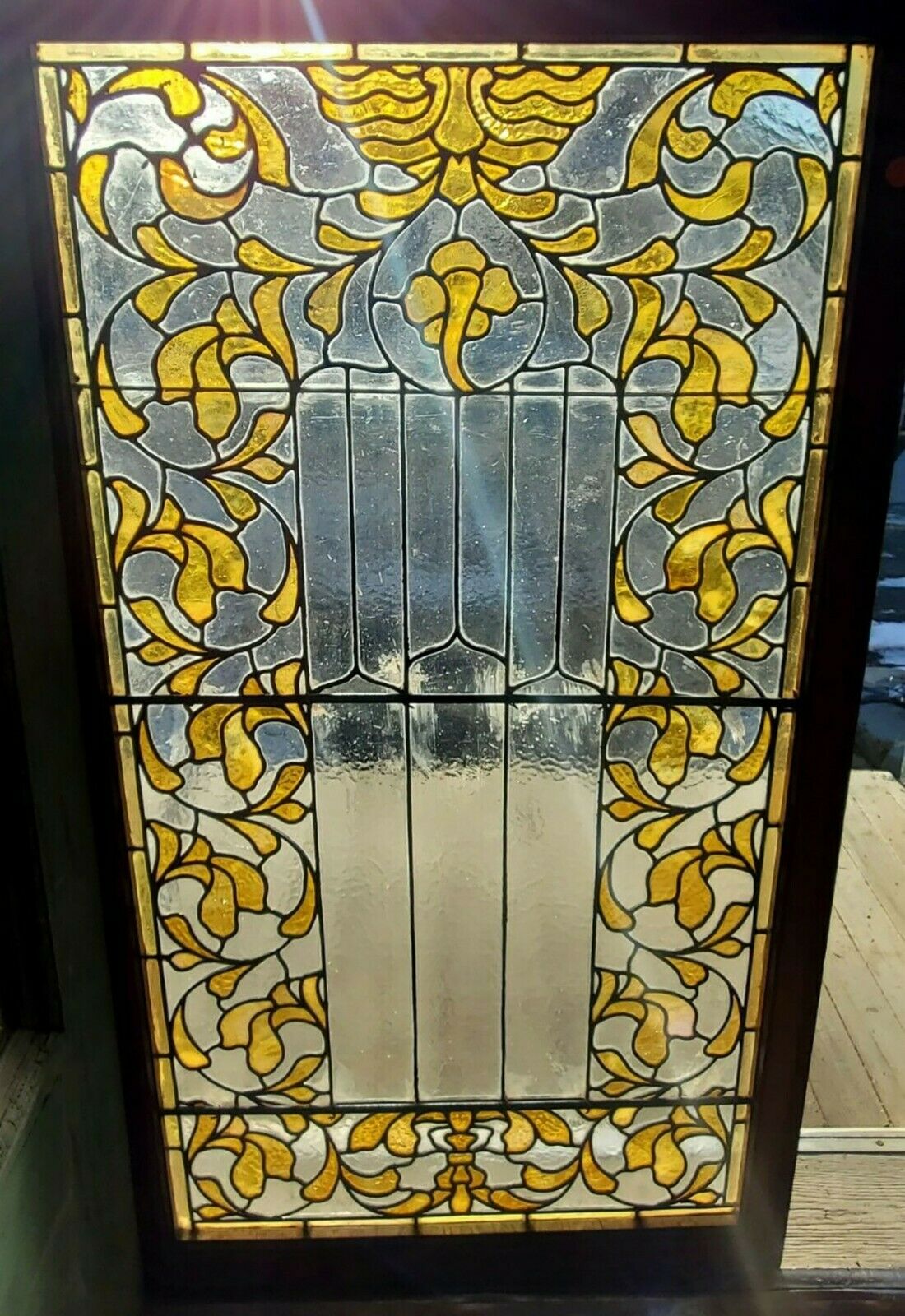 Fancy Antique Vertical Stained Glass Window 26 X 46
