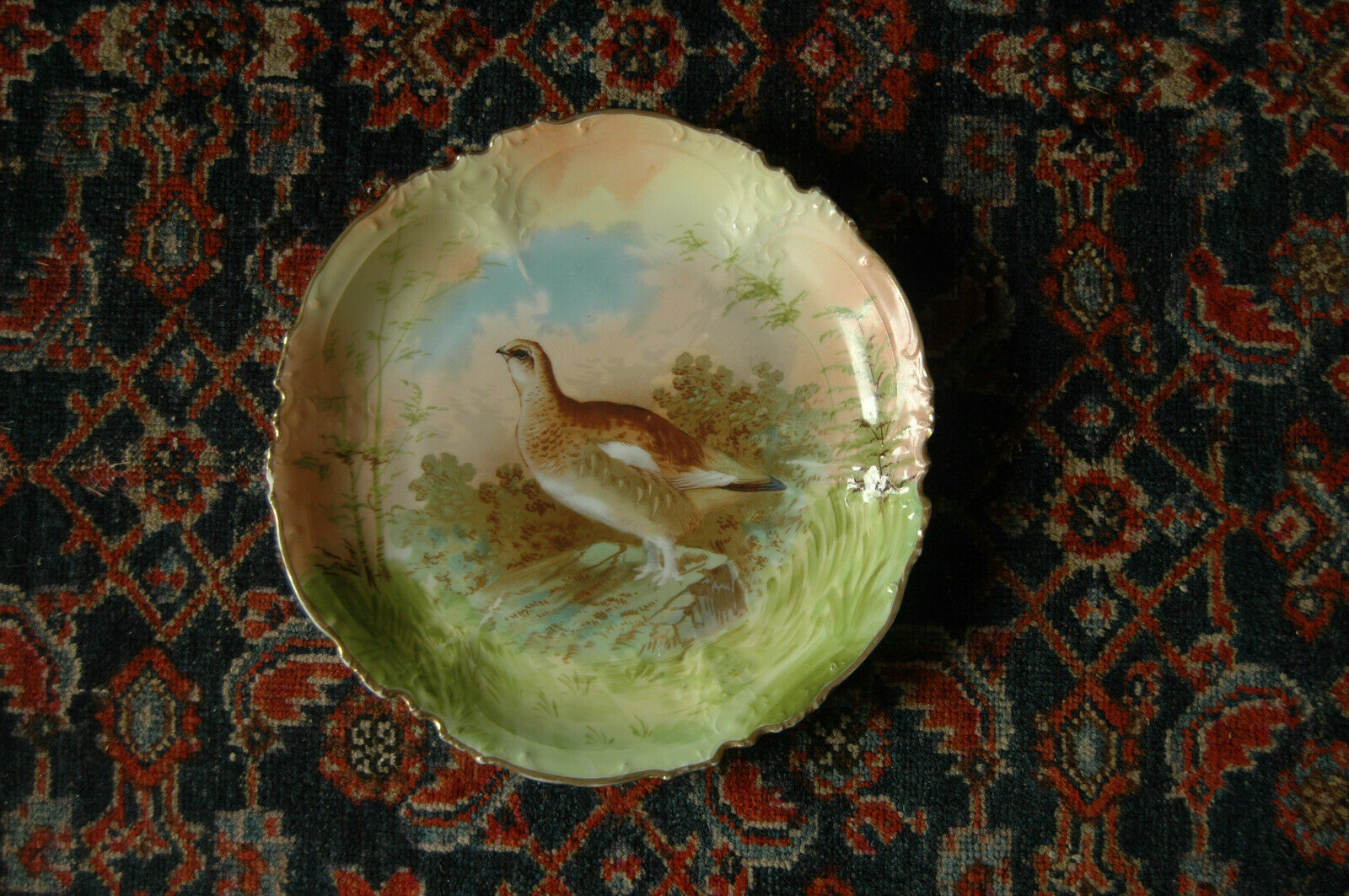 Antique Prov Sxe E.s. Germany Porcelain Plate Hand Painted Bird -quail