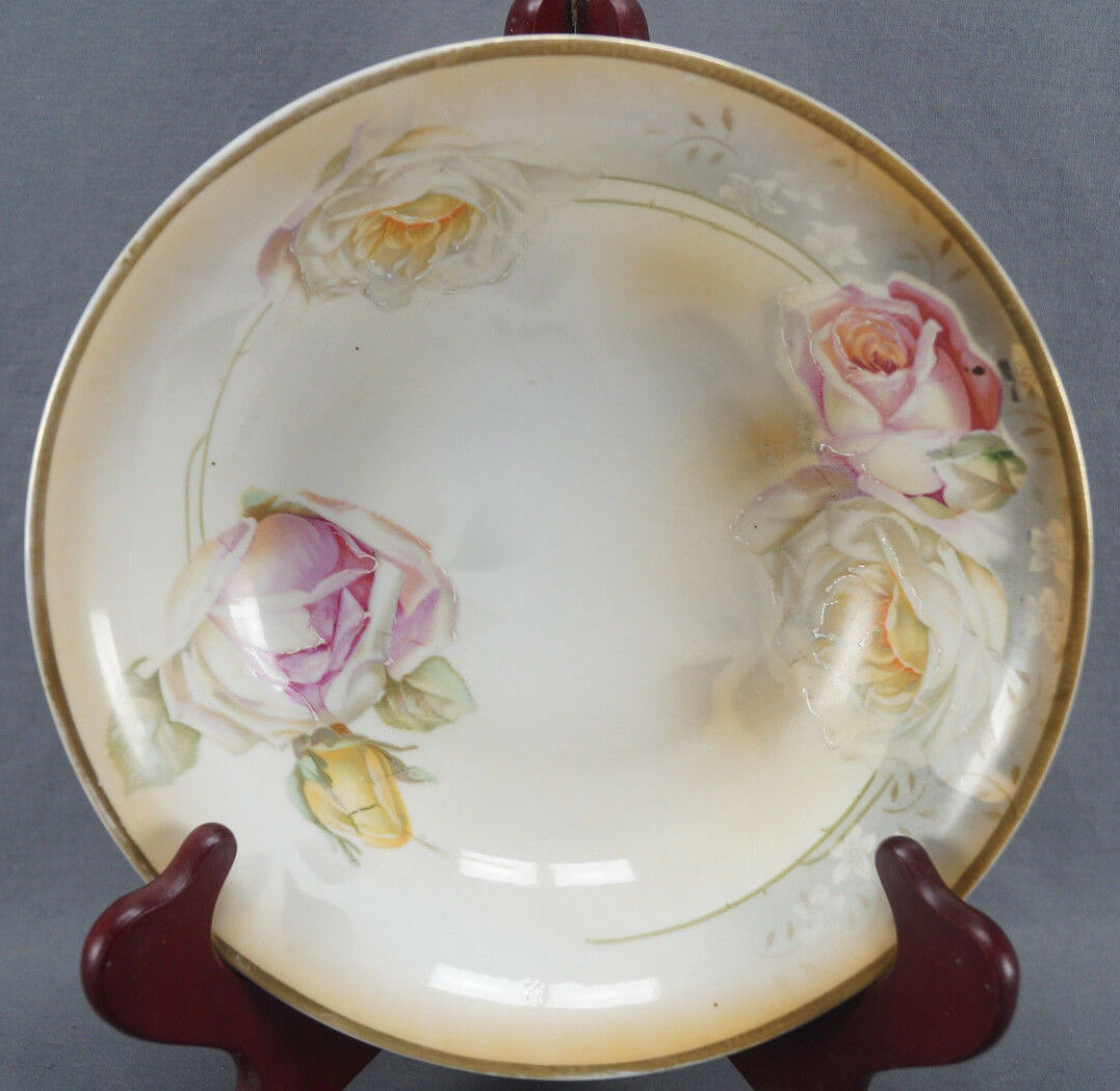 Es Prov Saxe Erdmann Schlegelmilch Pink White & Yellow Rose Bowl C. 1900 - 1920